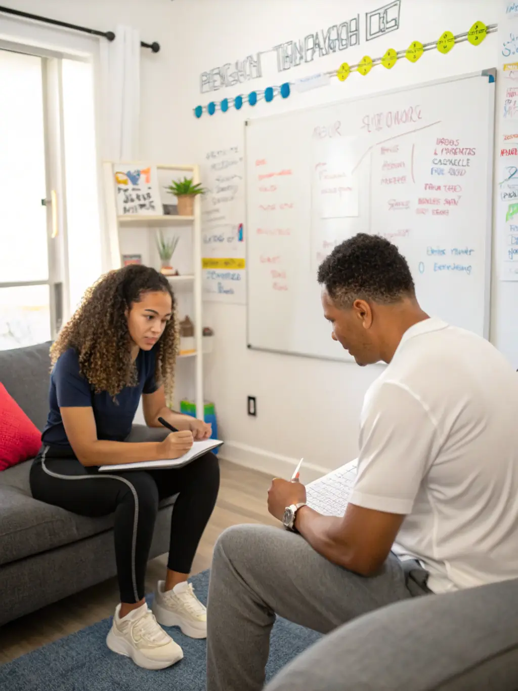 A person receiving constructive feedback from a mentor during a coaching session.