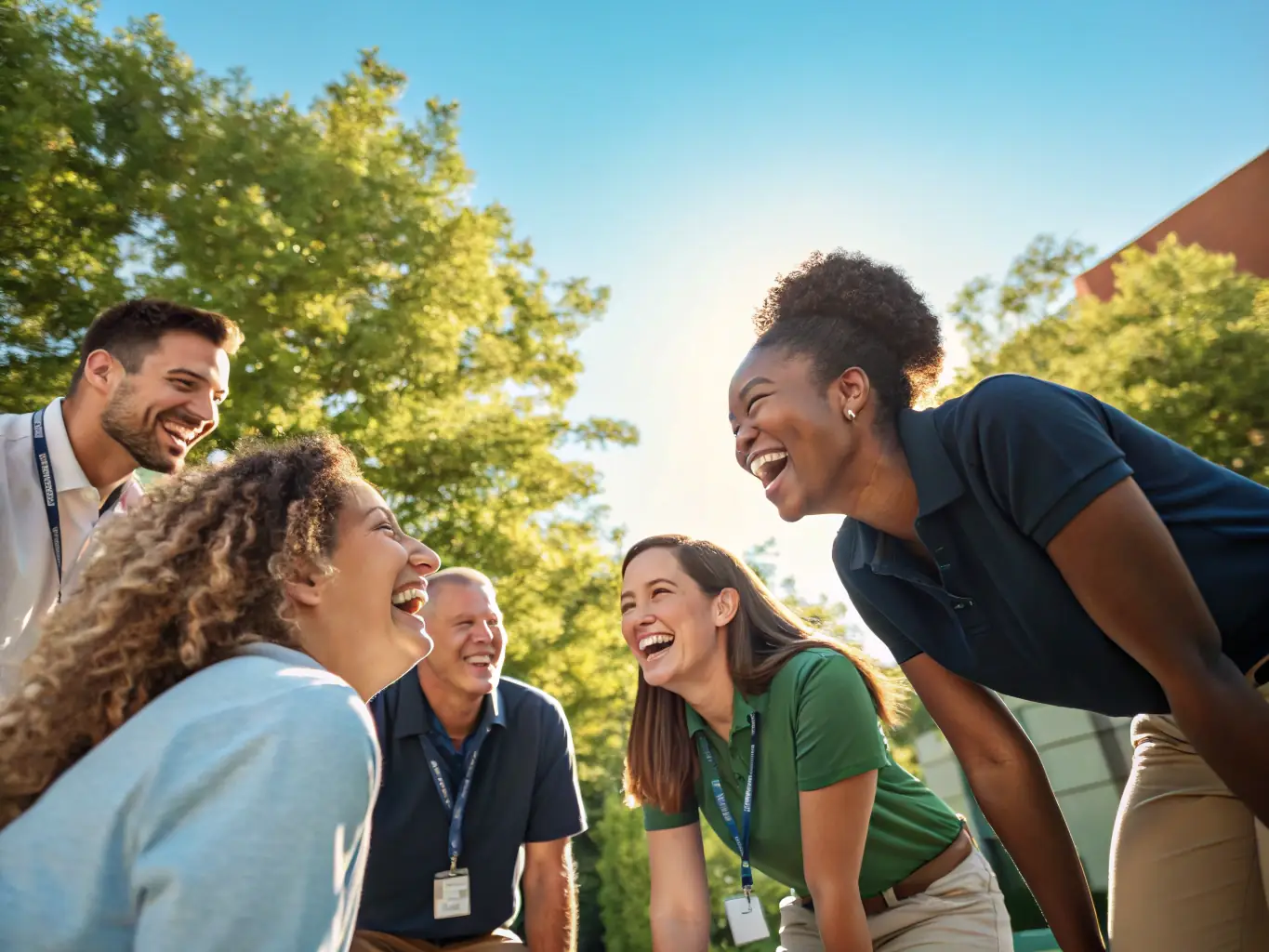 An image showing a diverse group of professionals participating in a team-building exercise, emphasizing collaboration and shared success.